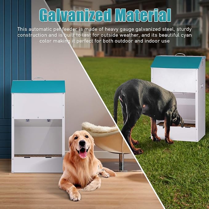 50Lbs Large Capacity Automatic Dog Feeder Large Breed | Galvanized Metal Gravity Self Feeding Dog Food Dispenser Extra Large Automatic Pet Feeder, for Indoor or Outdoor Use