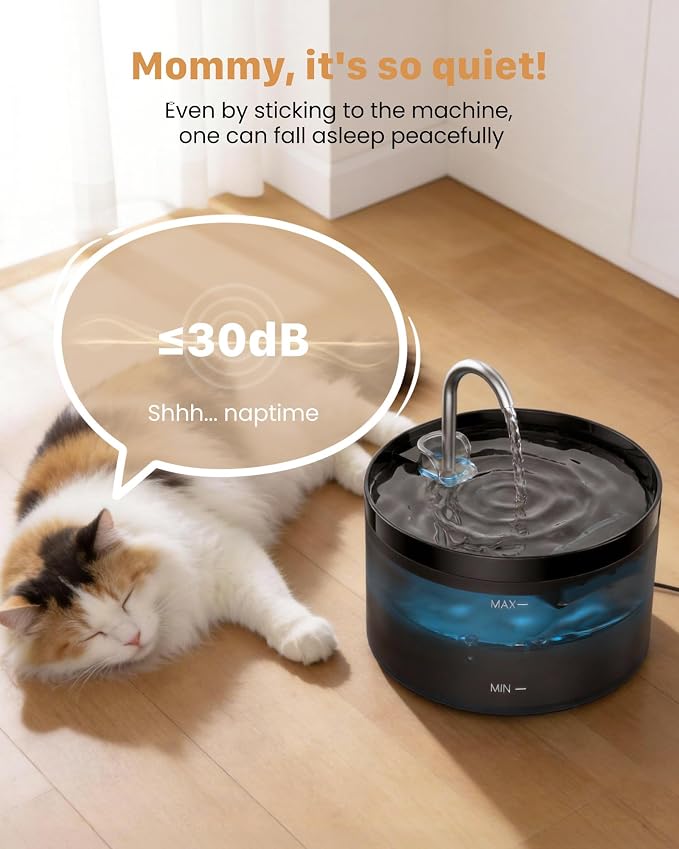 Cat Water Fountain for Cats Indoor: GIOTOHUN 108oz/3.2L Black Cat Drinking Founttain - Pet Fountains Contains 6 Filters + 3 Sponges