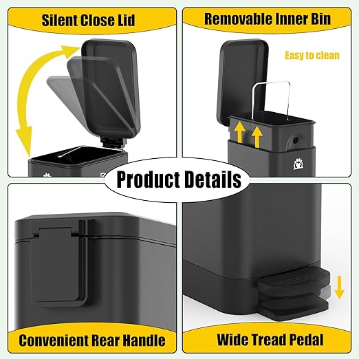Dog Poop Trash Can Outside,3Gal Metal Outdoor Trash Can,Outdoor Dog Poop Trash Can with Lid for Odor Control - Includes Poop Scooper for Dogs & Bin Bag Holder (Black)