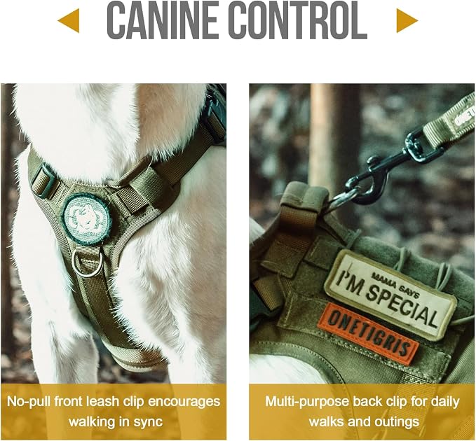OneTigris Tactical Dog Harness No-Pull Breathable Pet Vest for Small Dogs | Military 1000D Pullable Nylon, Service Dog Vest with Hook & Loop Panels, Easy On & Off for Walking Hiking Training Green S
