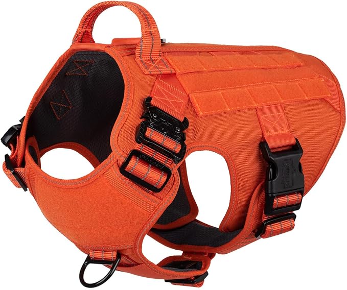 ICEFANG Tactical Dog Harness for X-Large Dogs,Reflective No Pull Dog Vest | with Control Handle,Adjustable,Front Hook,2 Leash Clips,Soft Padded,MOLLE Panel,Orange,X-Large