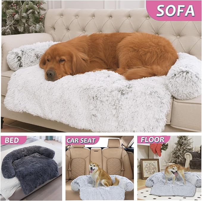 Luxurious Calming Dogs/Cats Bed Mats, Dog Pad Washable Removable Couch Cover, Plush Long Fur Mat for Pets, Waterproof Lining, Perfect for Small, Medium and Large Dogs and Cats (Pink, 53"x39")