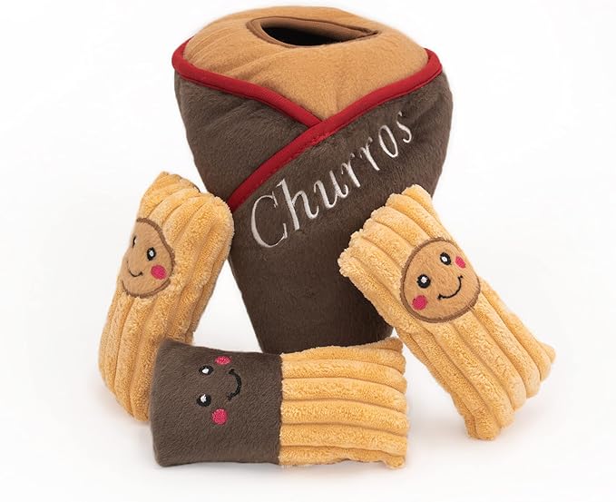 ZippyPaws Burrow- Interactive Dog & Puppy Toys for Boredom, Stimulating Pet Products to Keep Them Busy, Hide & Seek Plush Dog Puzzle, Enrichment Squeaky Toy, for Small & Medium Dogs- Churro Cone