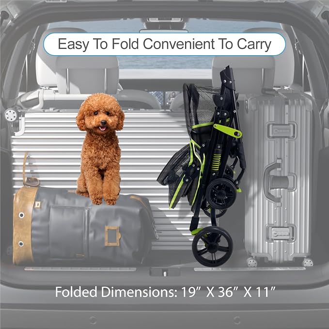 22” Buddy Buggies Foldable Pet Stroller - Shock Absorbing Frame with Storage - Machine Washable Fabric - Durable Mesh & UV Protected Retractable Canopy - Cat & Dog Stroller Up to 30lb