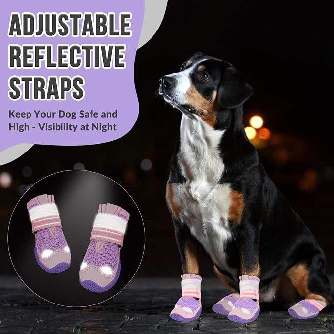SlowTon Dog Shoes for Large Small Medium Dogs - Breathable Dog Boots for Summer Hot Pavement, Paw Protector for Outdoor Walking Winter Snow, Anti-Slip Rubber Dog Booties for Hardwood Floor (PI, 2)