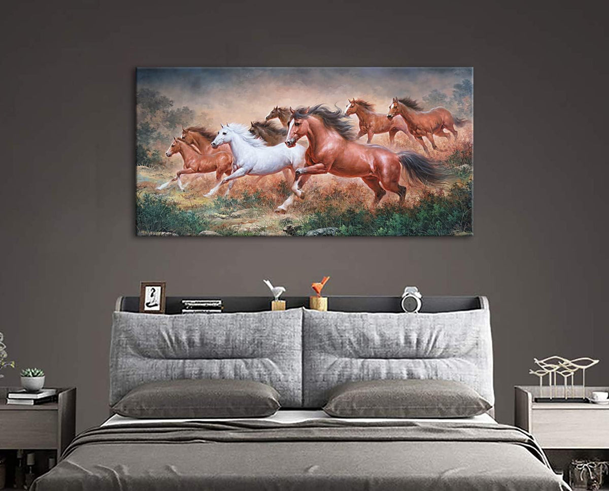 Yxbhhym Large Horse Wall Art Pictures Animal Canvas Prints Eight Running Horses Paintings Posters Horses Artwork for Wall Office Decor Living Room Home Decorations Framed Wall Art -20x40inches