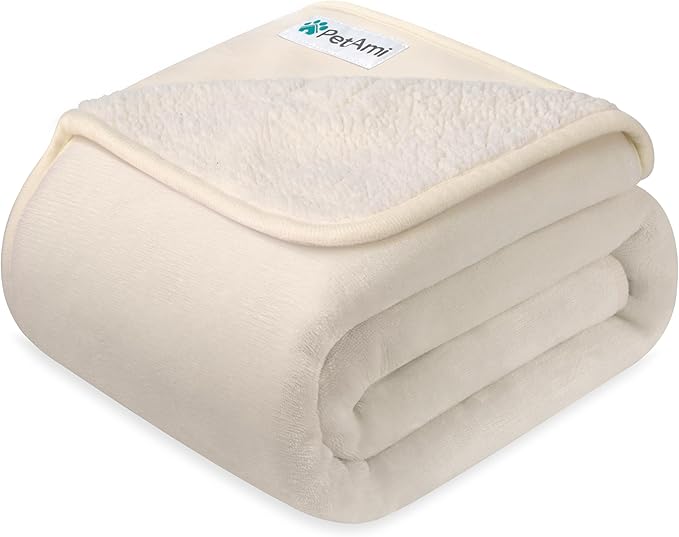 PetAmi Waterproof Dog Blanket for Extra Large Dogs, Pee Proof for Bed Couch, Reversible for Puppy Indoor Cat, Soft Dog Crate Cover Washable, Queen 90x90 Beige