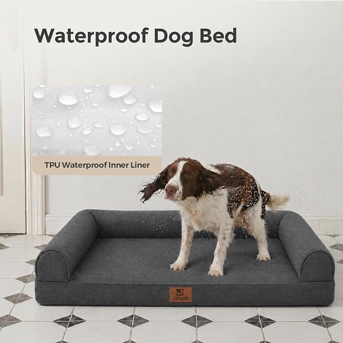 42 Inch Orthopedic Dog Bed for Extra Large Dogs, Waterproof Foam Pet Couch Bed with Sides, Egg Crate Foam, Removable Washable Cover, Great Pet Gift, Dark Grey