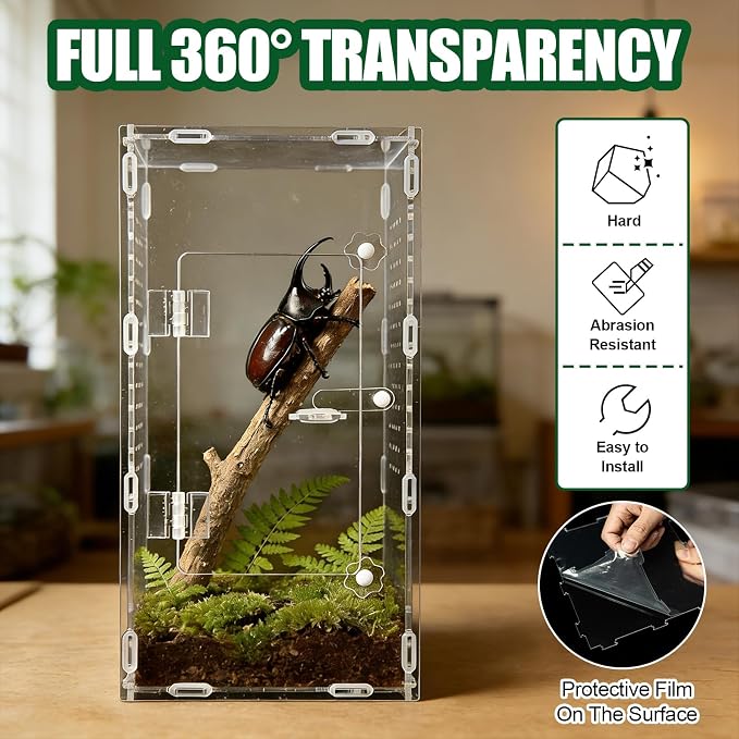 Acrylic Jumping Spider Enclosure, Reptile Terrarium Enclosure with Front Opening Door, 5.91×5.91×11.88 Inch Reptiles Habitat Tank Breeding Box for Tarantula Insect Snake Lizard