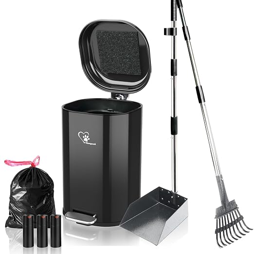 Dog Poop Trash Can Outsides, 18L/4.76 Gal Portable Waste Bin with Lid and Removable Inner Odor Control for Indoor Outdoor Dog Waste Station for Bathroom &Kitchen -with Pooper Scooper Set