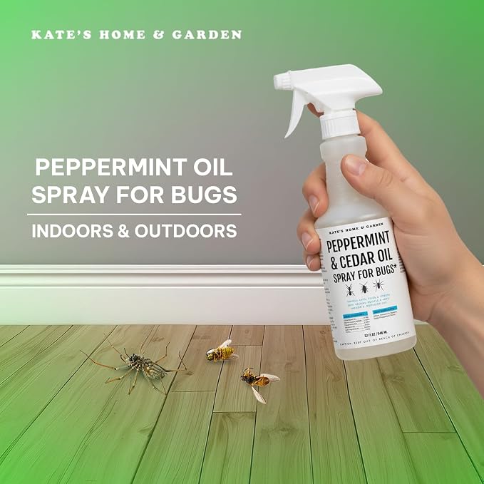 Kate's Home & Garden Peppermint Oil Spray for Bugs, Ants, Insects, Spiders, Roaches, Stink Bug. Pesticide and Insecticide Indoor Repellent Pest Control with Cedar Oil (32oz, Natural, Non Toxic)