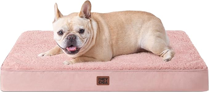 EHEYCIGA Orthopedic Dog Bed with Removable Washable Cover, Pink, 30x20 | Egg Crate Foam Support, Durable Oxford fabric, Non-Slip Bottom, Machine Washable, Soft Waterproof Plush Pet Bed Mat For Crate