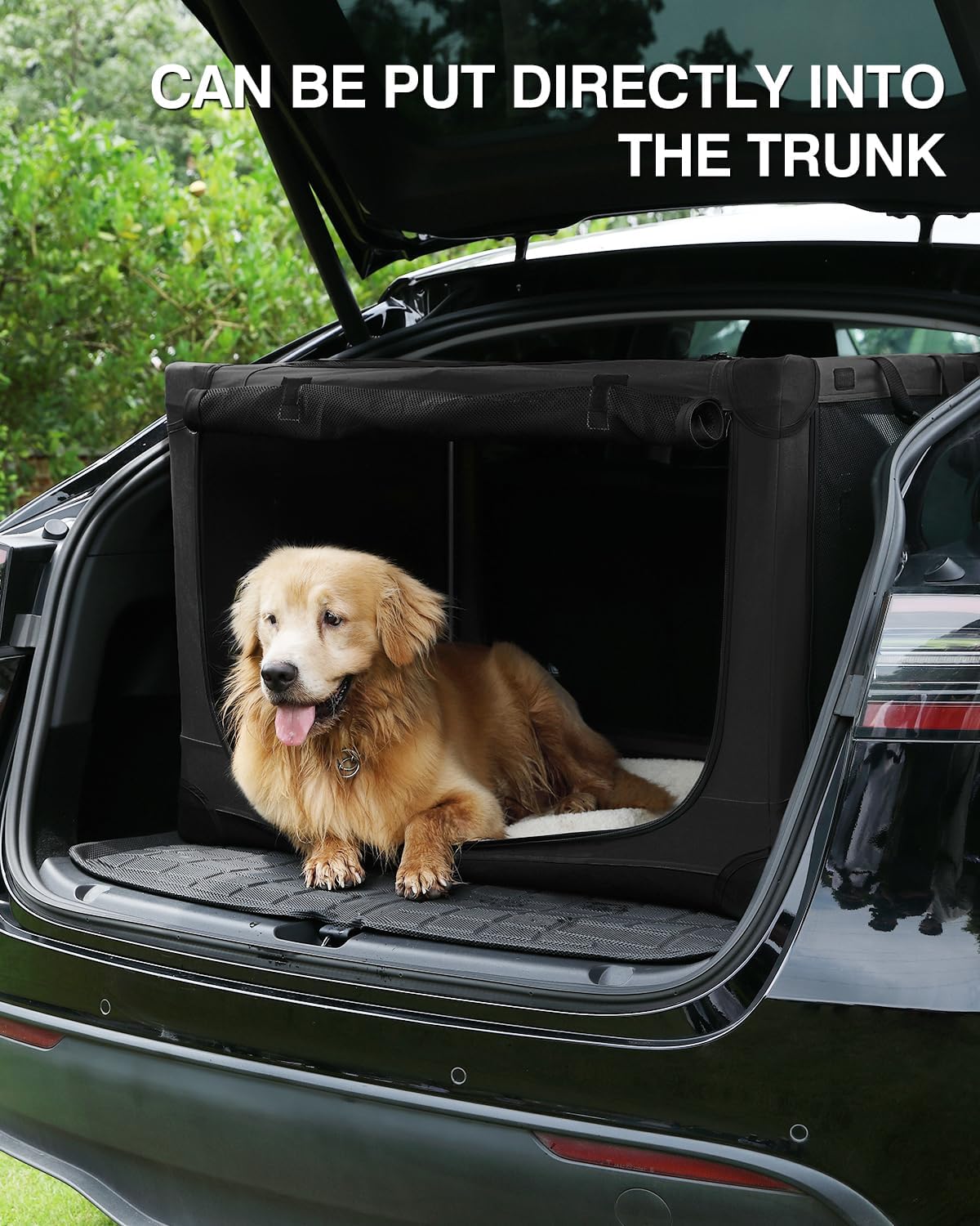 24 Inch Collapsible Travel Dog Crate for Medium Large Dogs, Portable Dog Crate 4-Door Foldable Soft Kennel with Durable Mesh Windows for Indoor & Outdoor Travel, with Storage Bag,Black