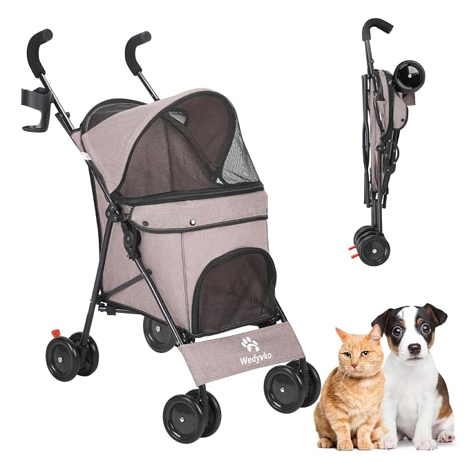 3 in 1 Pet Stroller for Small Dogs and Cats, Foldable Pet Stroller with Cats and Dogs Jogger Travel Strollers, 4 Wheels, Breathable Mesh, Large Capacity, Easy to Carry (Coffee B)