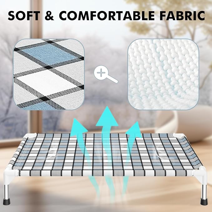 Caghash Elevated Outdoor Raised Dog Bed, Lifted Dog Cot for Large Pet | Breathable Fabric Dog bed for Indoor & Outdoor, Stainless Steel, Anti-Slip Pet Bed
