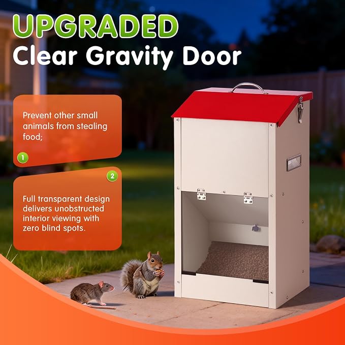 25 Lbs Automatic Dog Feeder for Large Dogs, Dog Food Dispenser | Galvanized Gravity Pet Feeder with Lockable Clear Gravity Door, Ideal for Dogs & Cats, Indoor and Outdoor Use, Wall Mountable