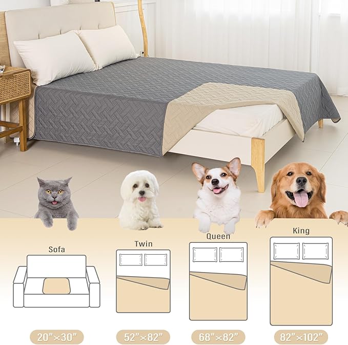 BOCTOPUG Dog Bed Cover for Pets - Blankets Rug Pads for Couch Protection Waterproof Bed Covers Dog Blanket Furniture Protector Reusable Changing Pad (Dark Grey+Beige, 20"x30")