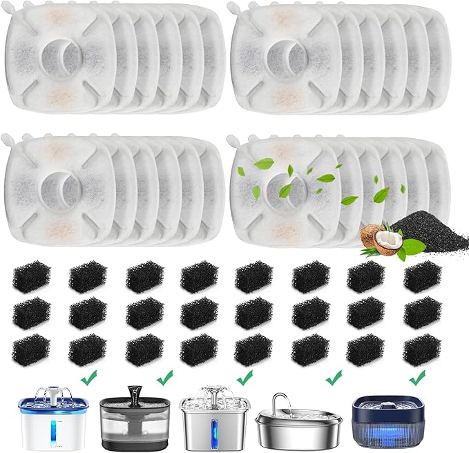 DOOOB 48 Pcs Cat Water Fountain Filter, 24 Packs Cat Fountain Filter, Cat Fountain Replacement Filters, Pet Water Fountain Filters for 95oz/2.8L Pet Water Fountain