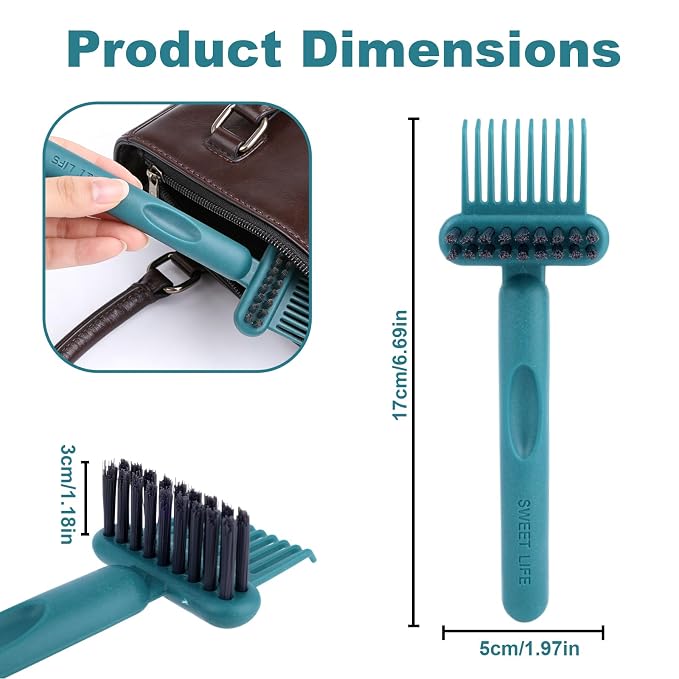 2-in-1 Comb Cleaner with Pick and Bristles, Portable Hair Brush Cleaner Tool Hairbrush Cleaning with Ergonomic Handle for Home Salon Travel Use Hairstylist Essentials (Green)