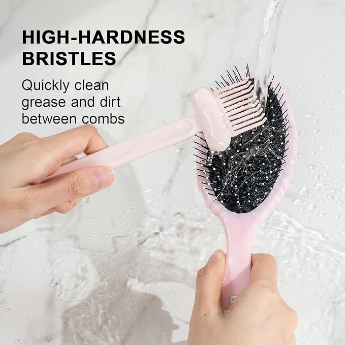 RHOS 2-in-1 Hair Brush Cleaner and Remover Tool - Comb for Removing Hair and Dust, Suitable for Home and Salon Use (2 Pack - Pink)
