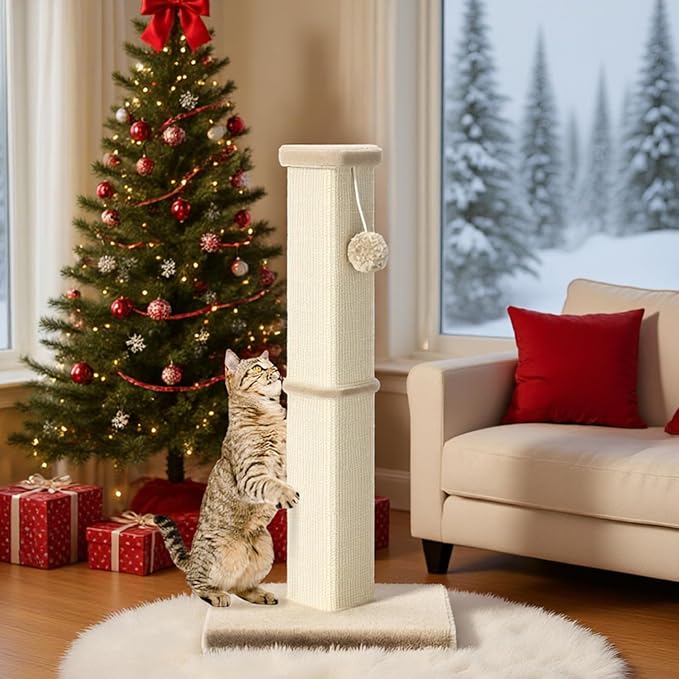 Cat Scratching Post, 32 Inch Tall Scratching Post for Indoor with 5 Inch Diameter Posts and Ball Cat Scratcher for Medium and Large Cats