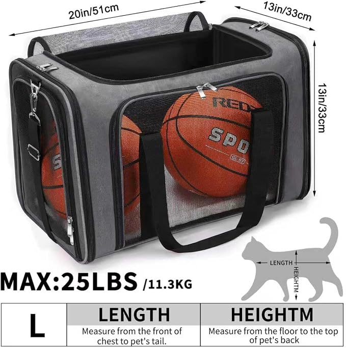 Soft-Sided Cat/Dog/Pet Carrier, Collapsible Pets Travel Carriers for Big Cats/Small Dogs with Shoulder Strap & Removable Mat, Mesh Puppy Carry Bag, Up to 25 Lbs (Dark Grey)