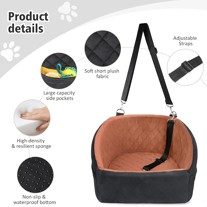 NEEZUKAR Dog Car Seat for Small Medium Dogs,Detachable Washable Dog Booster Seat Under 30lbs, Pet Car Seats Travel Bed with Storage Pockets and Safety Belt(Black/Z)