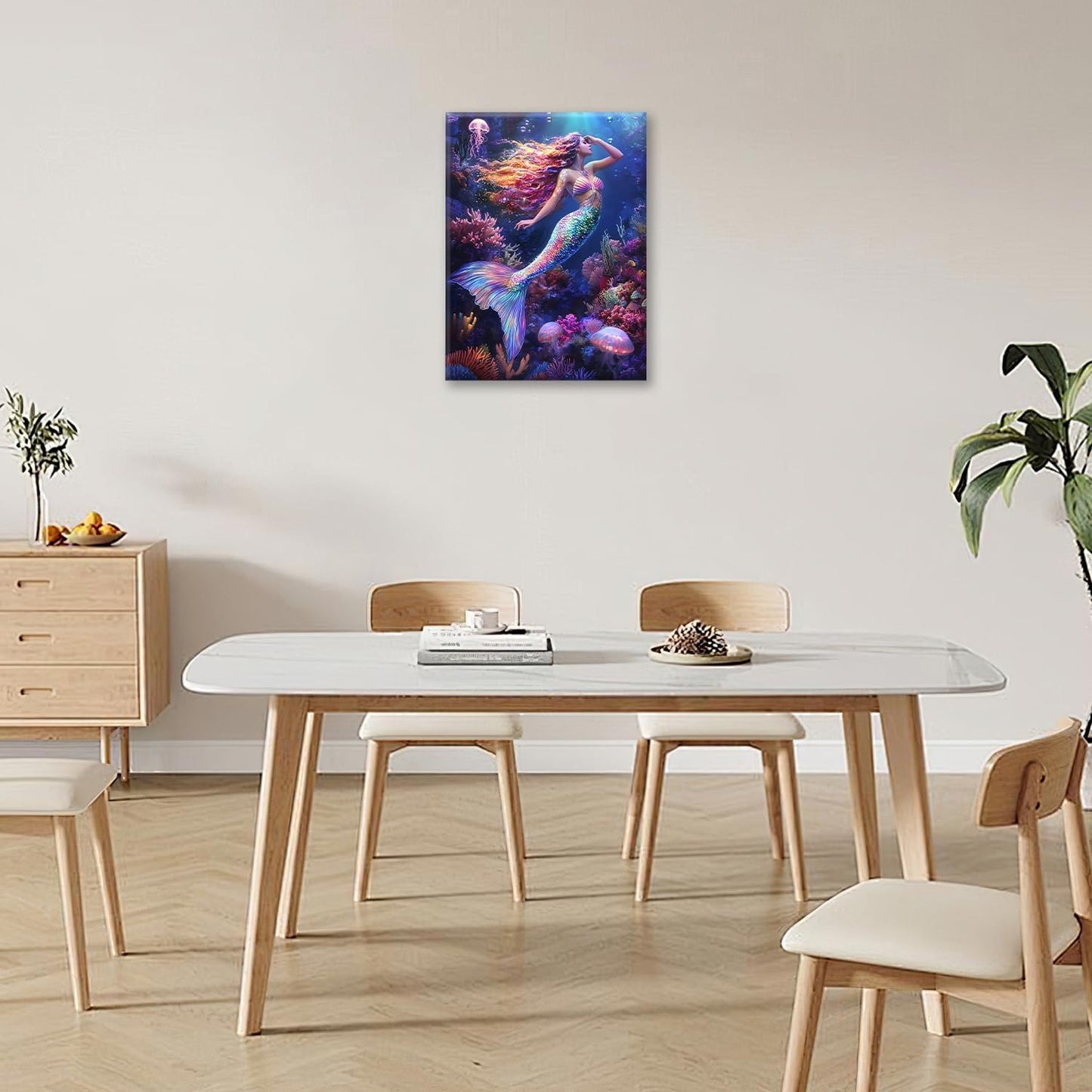 Sea Mermaid Bathroom Pictures Wall Art, Ocean Mermaid Bathroom Wall Decor, Aesthetics Framed Painting Canvas Artwork for Bedroom Living Room Decorations 20"L x 16"W