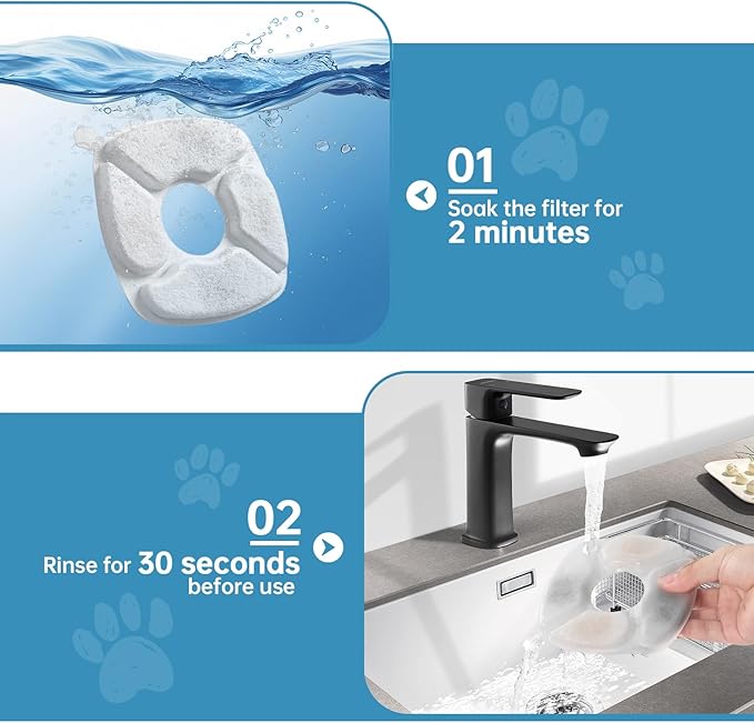 48 Pcs Cat Water Fountain Replacement Filters-24 Pack Cat Fountain Filters with 24 Pack Sponges, Enhanced Compatibility Pet Fountain Filter Fit for 95oz/2.8L 135oz/4L 67oz/2L Pet Drinking Fountain