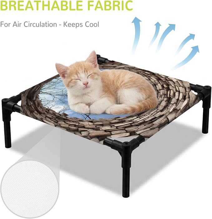 Outdoor Elevated Dog Bed for Small Dogs, Circular Well Breathable Cooling Raised Dog Cot for Indoor/Outdoor, Tree Branches Sky Vintage Aged Waterproof Elevated Pet Beds, S 20 x 20 in