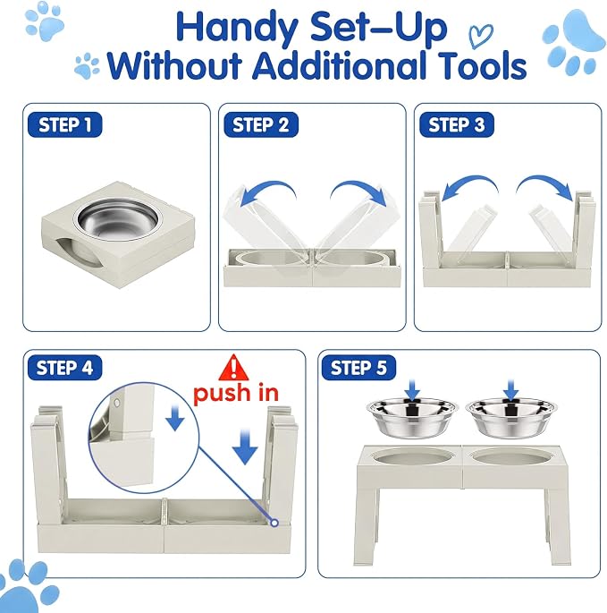 XIAZ Elevated Dog Bowls Large Breed Raised Dogs Bowl Stand Large/Medium Sized Dog Stainless Steel Food Water Bowl Stands 5 Heights Adjustable 9/11/12/14in Pet Feeder Dish Station
