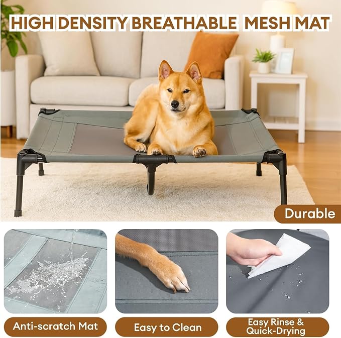 Outdoor Elevated Dog Bed with Canopy for Medium Dog, 36" Grey | Portable Raised Camping Pet Cot Hammock,Breathable Teslin Mesh,Weather Resistant,For Medium Pet Up to 55 lbs,Easy to Assemble