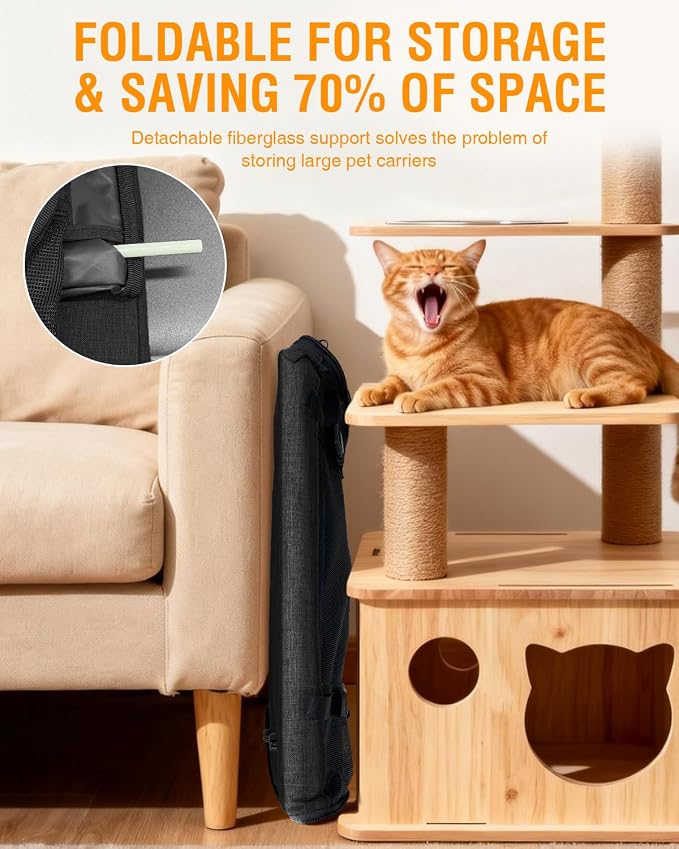 PETUX Large Pet Carrier for Large Cats up to 20 lb for Travel | Top & Side Entry, 4 Side Breathable, Foldable Soft Cat Travel Carrier with Safety Car Seat Buckle & Anti-Scratch Mesh, Black