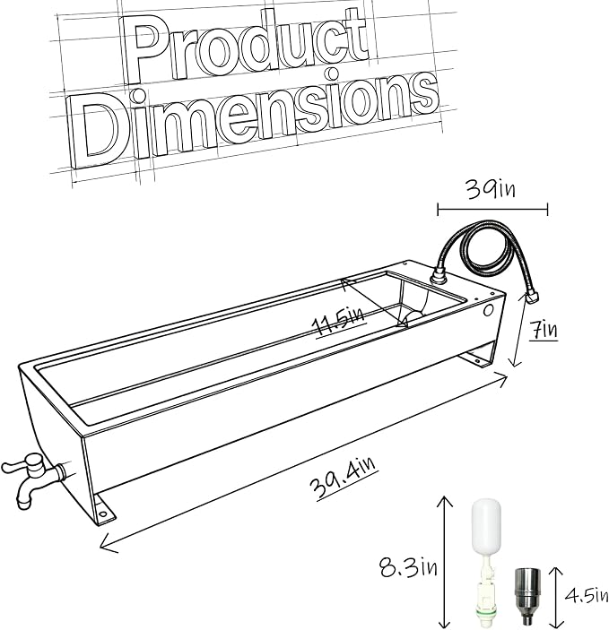 Automatic Livestock Waterer Drinking Trough Large Dog Water Bowl Dispenser 12 Gallon Stainless Steel with Float Valve for Cattle Chicken Goat Horse Pigs Poultry Outdoor Animals