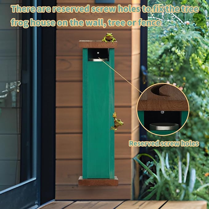 Tree Frog House for Many Species of Tree Frogs, Deluxe Wood Tree Frog Nest Frog Habitat Frog Shelter for Outside Garden, Indoor Breeding (Green)