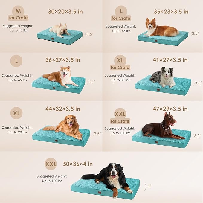 EHEYCIGA Orthopedic Dog Bed Large with Removable Washable Cover, 35x23 | Egg Crate Foam Support, Durable Oxford fabric, Non-Slip Bottom, Machine Washable, Soft Waterproof Plush Pet Bed Mat For Crate