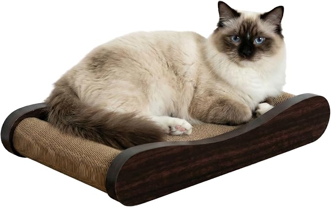 Claw Surfer Cat Bed - Cat Scratcher Bed & Lounge – Heavy Duty High-Density Cardboard, Lasts 5X Longer. Modern Curved Scratching Pad with 20mm White Frame. Non-Toxic, No Mess, Espresso