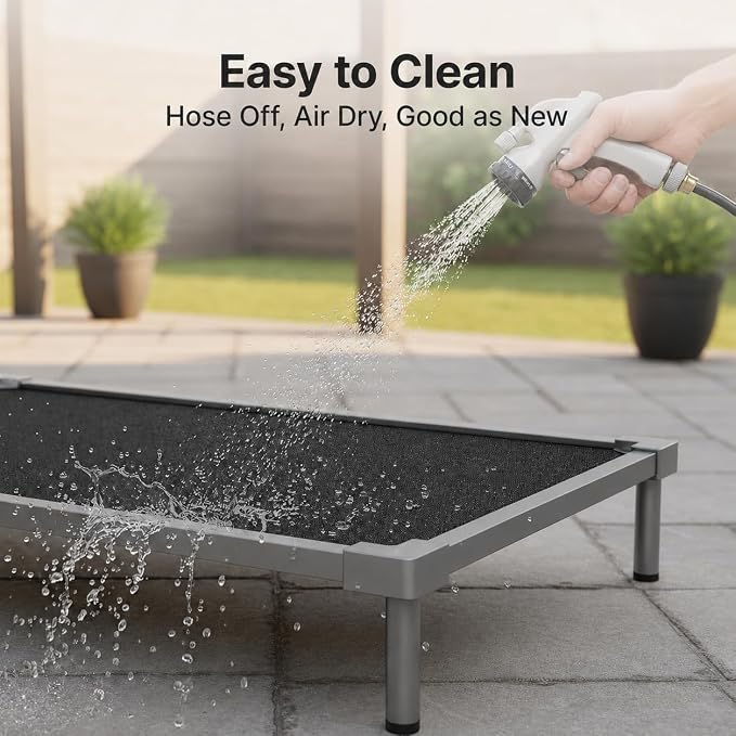 Chew Proof Elevated Dog Beds Medium Large Sized, Aluminum Alloy Dogs Supplies Raised Cot for Cooling Indoor/Outdoor/Camping Use Washable Pet Bed for Crate-48.4"x 32.7" x 7", Gray