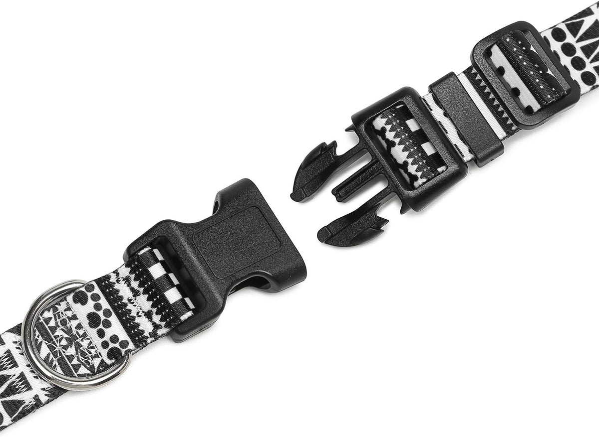 Mercano Adjustable Dog Collar - Special Design Patterns, Soft Nylon Comfortable Durable Pet Collar for Small Medium Large Dogs (L, Black White A)