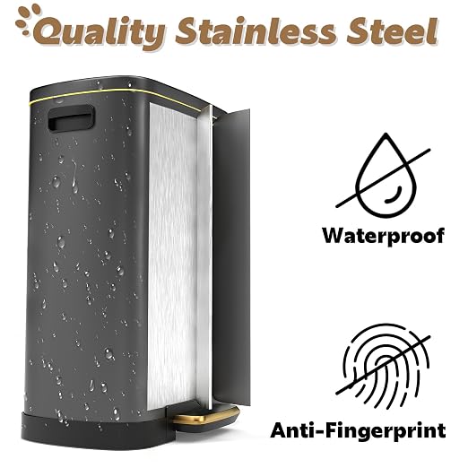 Outdoor Dog Poop Trash Can (13 Gal/50L) - Waterproof Stainless Steel Step Dog Waste Container with Odor-Locking Lid & Free Liners for Patio & Backyard