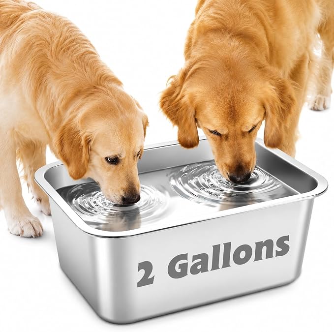 YUEPET Outdoor Dog Water Bowl, 2 Gallon Stainless Steel Bowl for Dogs | Outdoor Dog Water Bowl, 2 Gallon Capacity, Food and Water Use, Rounded Corners, Raised Edge, Easy to Clean, XL Dogs