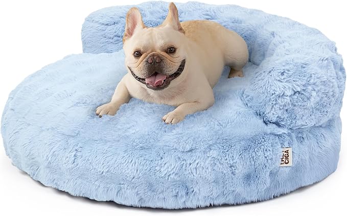 EHEYCIGA Dog Bed Medium Size Dog, Fluffy Small Dog Couch with Removable Washable Cover, Bolster Pet Sofa, Waterproof and Non-Slip, 30" x 30"x 8.5", Blue