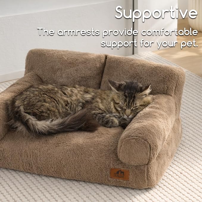Hollypet Small Dog Large Cat Bed Puppy Couch Beds for Pets up to 25 lbs | Fluffy Dog Cat Couch Plush Soft Warming Pets Beds with Machine Washable Cover and Non-Slip Bottom