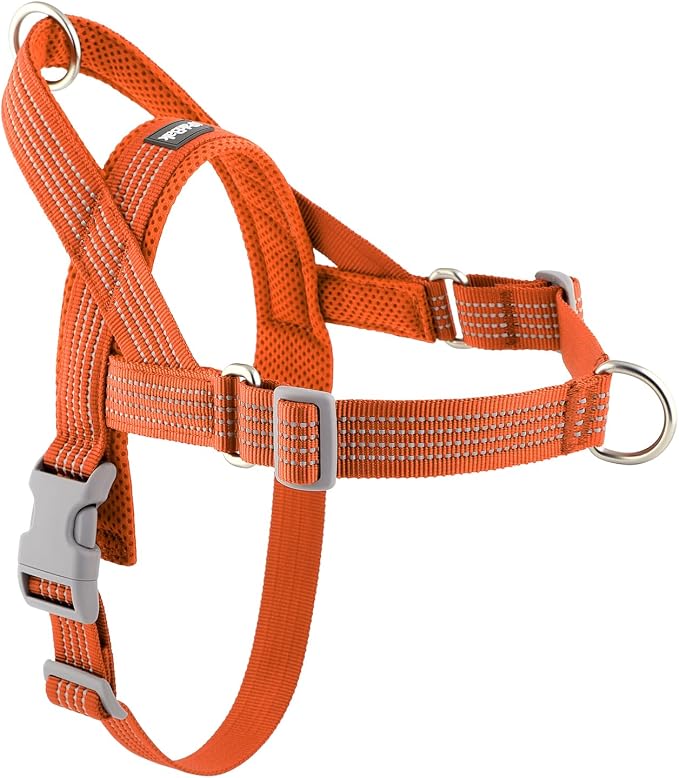No Pull Dog Harness with Handle, Adjustable Soft Mesh Padded Vest | Reflective Walking Harness with Front Clip for Small Medium Large Dogs, Quick Fit No Escape for Training, Orange, XS