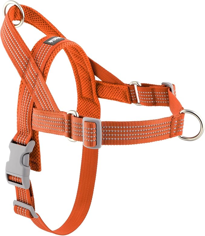 No Pull Dog Harness with Handle, Adjustable Soft Mesh Padded Vest | Reflective Walking Harness with Front Clip for Small Medium Large Dogs, Quick Fit No Escape for Training, Orange, XL