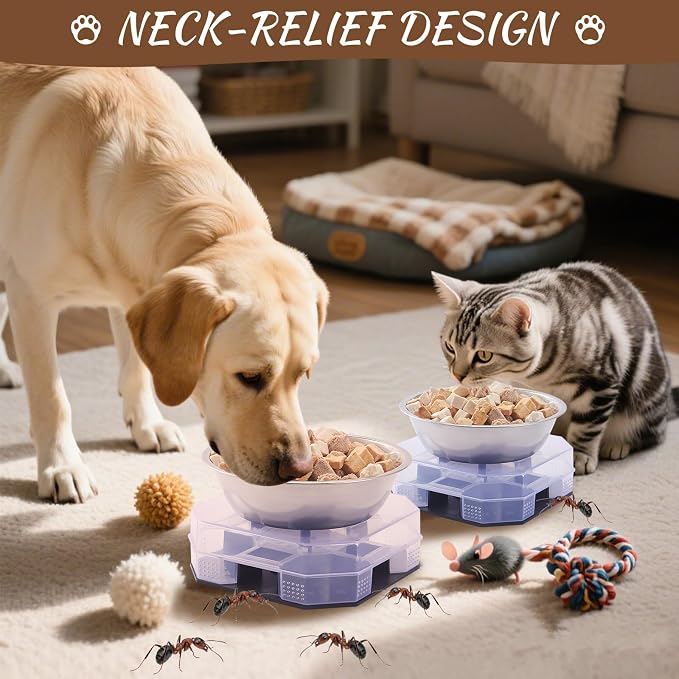 Wellness Pet Food Tray for Ant, Cat Food Bowls Tray Dog Feeding Station Outdoor Feeder Plastic Shelf with Lip for Small Dogs Feral Cats