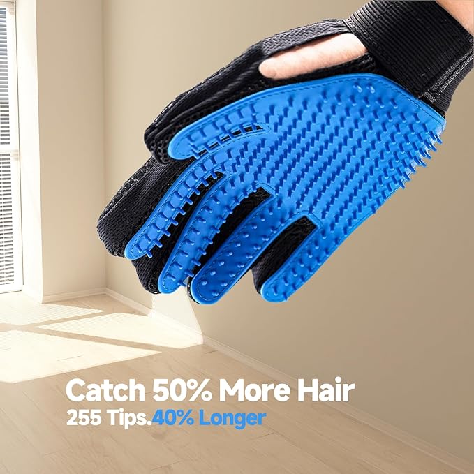 NVNAN 2-in-1 Pet Hair Removal Glove Set for Cats & Dogs, Five-Finger Electrostatic Pet Hair Gloves & Grooming Glove ，Reusable Magic Brush Pet Hair Remover Tool for Laundry，Carpet,Car Seat，Couch