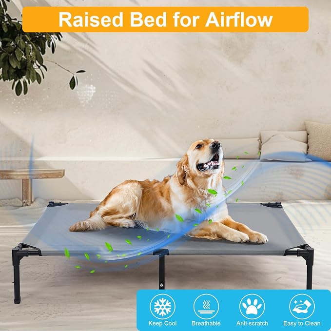 48'' Outdoor Elevated Dog Bed with Four Ice Pack, Raised Dogs Bed with Six Support Feet, Breathable Cooling Dog Cot Beds Medium Large Size Dogs, Outdoor Pet Hammock Beds, Outside Pet Beds(X-Large)