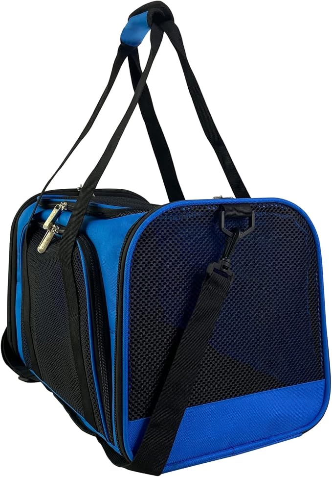 Airline Approved Soft Sided Pet Carrier, 17.5X11X11 Travel Tote with Soft Padded Bedding with Strong 1/4" Wood Base, Seatbelt & Luggage Attachment, Perfect for Cats and Small Dogs