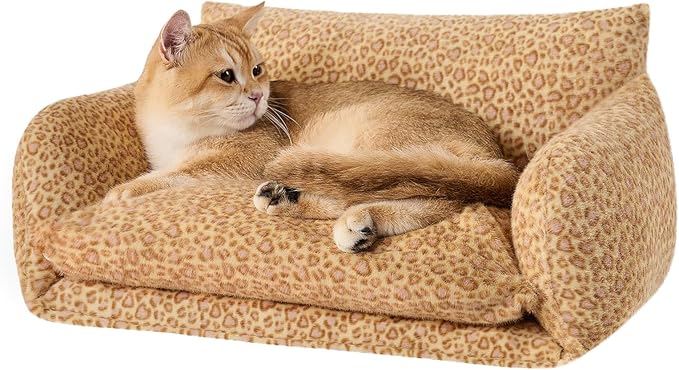 Hollypet Cat Bed Small Dog Orthopedic Couch Beds for Pets up to 13 lbs | Fluffy Multifunctional Double-Layer Warming Kitten Pet Couch Orthopedic Beds with Machine Washable Cover and Non-Slip Bottom